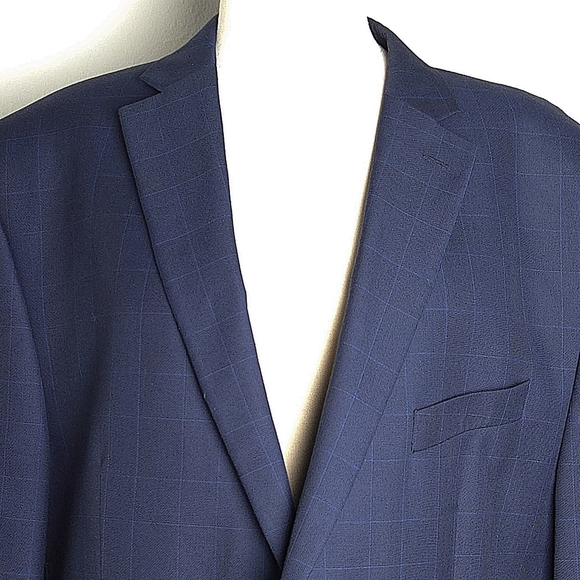 NWOT Michael Kors Navy Blue Windowpane Plaid Check Suit Blazer Jacket- Men's - Picture 2 of 7